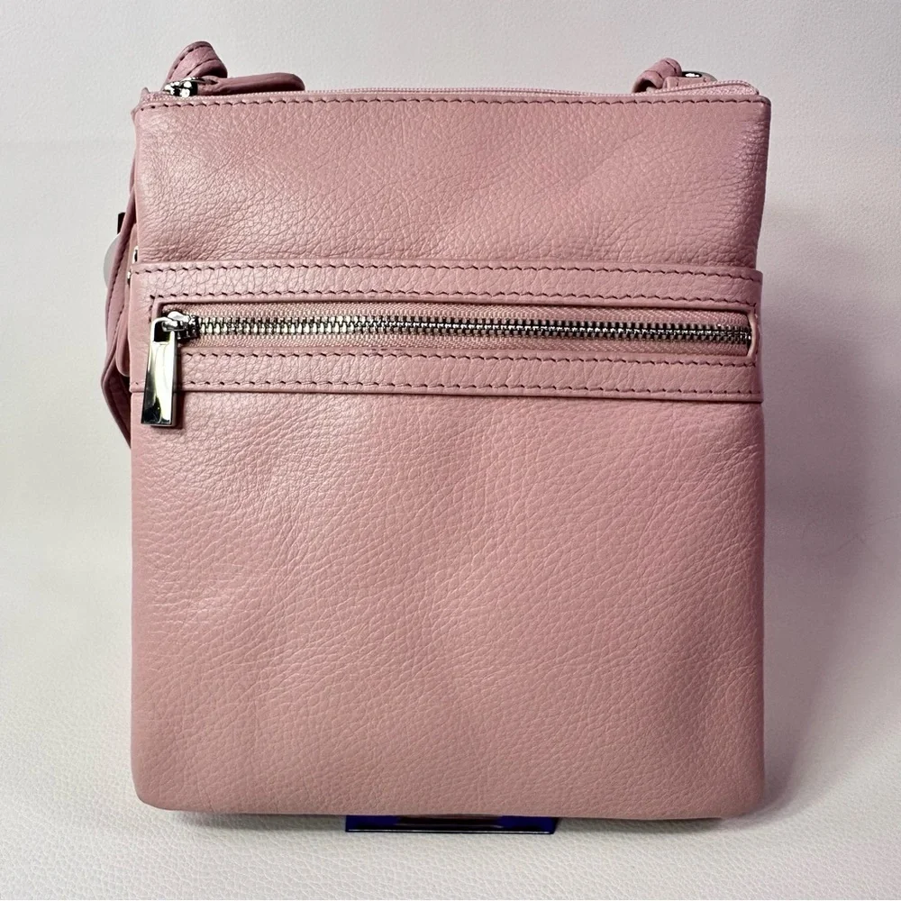 NEW Women's Gianni Bernini Pink Rose Triple Zip Dasher Leather Crossbody - Picture 5 of 12